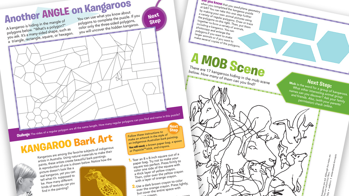 Sample pages from the Kangaroos activity pages