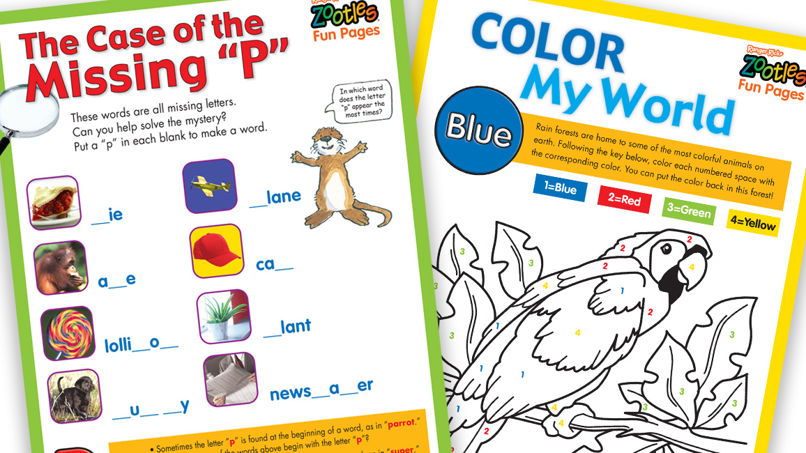 sample pages for Zootles activities
