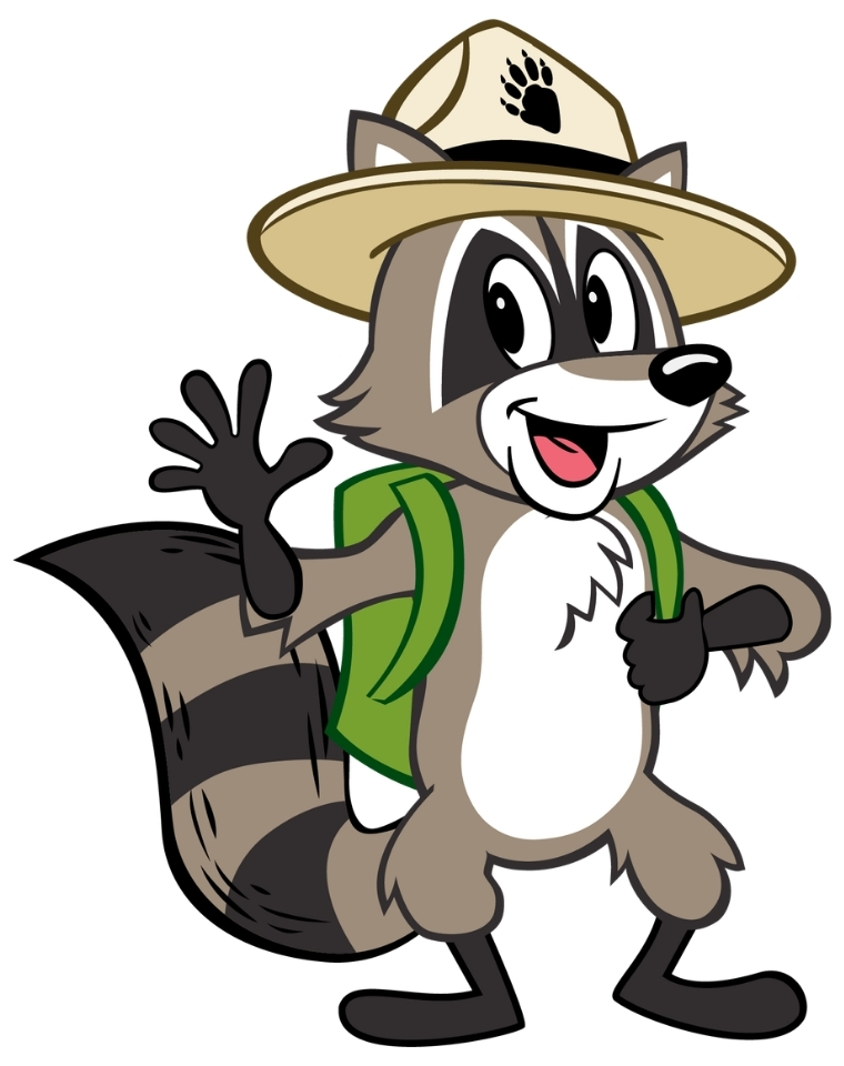 Ranger Rick character waving with a hat and backpack