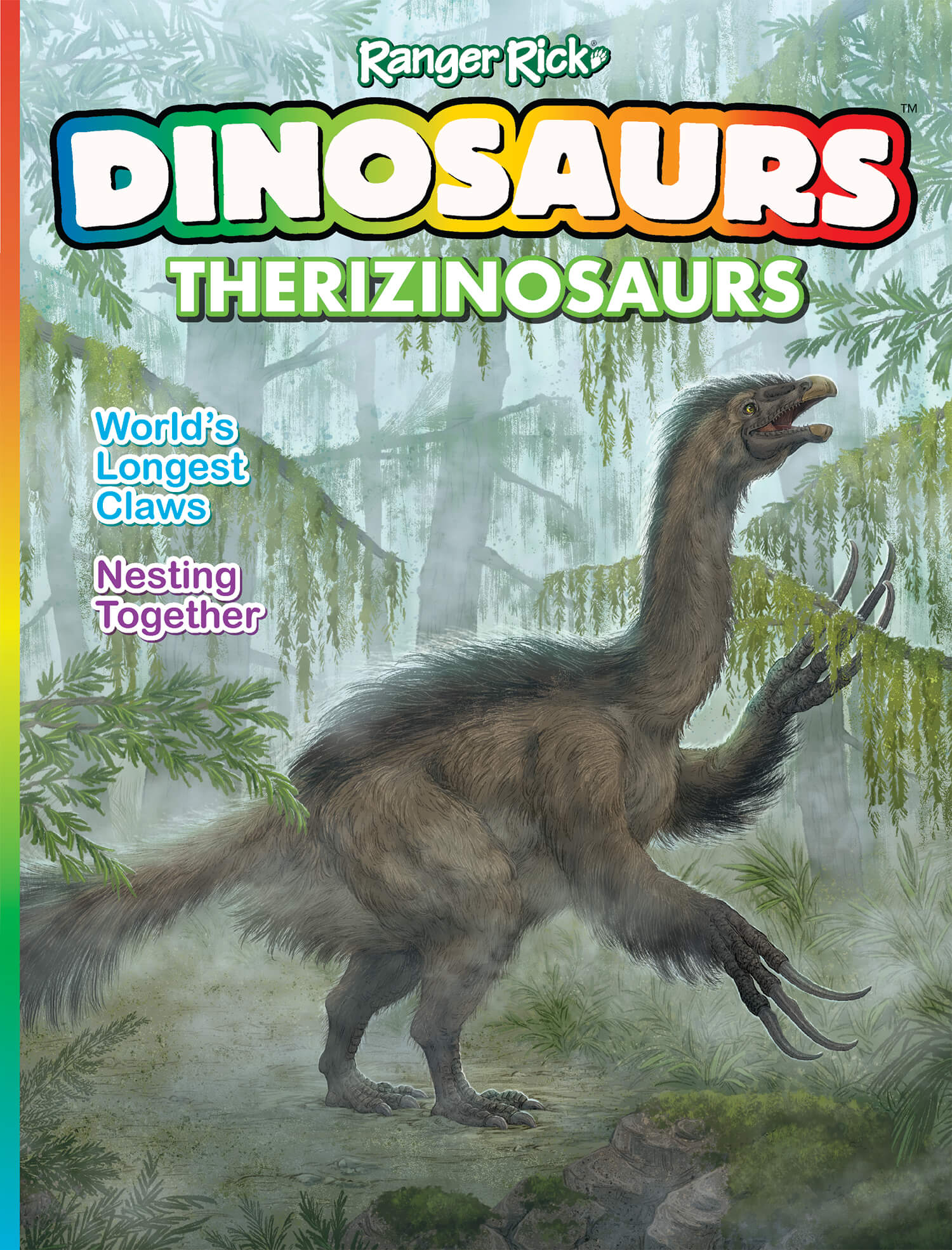 Therizinosaur on the cover of Ranger Rick Dinosaurs Magazine